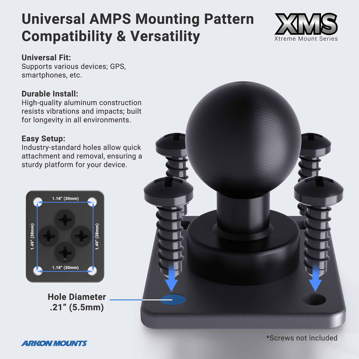 Arkon APMAMPS255MMAL AMPS-gatenpatroon; montageschroeven ter illustratie
