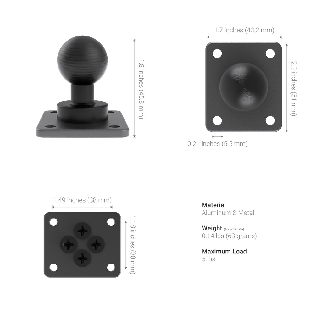 Arkon APMAMPS255MMAL maattekening van de aluminium 25 mm AMPS-adapter