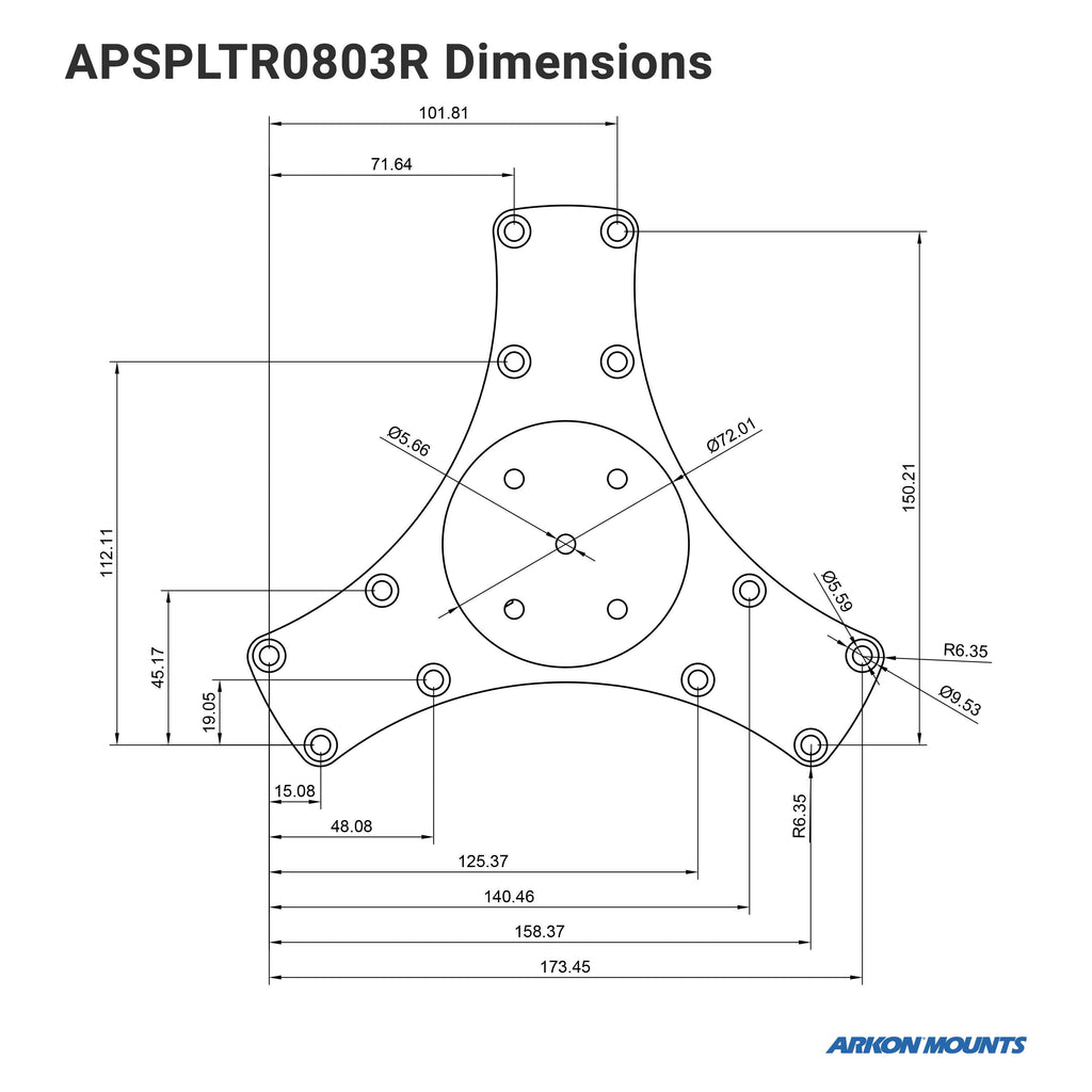 Arkon APSPLTR0803R onderdeeldetail; andere montageonderdelen en toestel niet inbegrepen