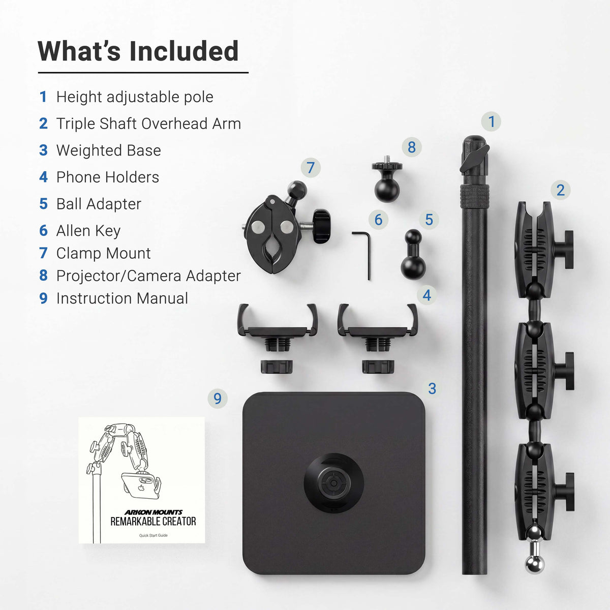 Arkon CDM2XMG5 Creator-standaard detail of gebruiksvoorbeeld; toestellen en overige apparatuur niet inbegrepen