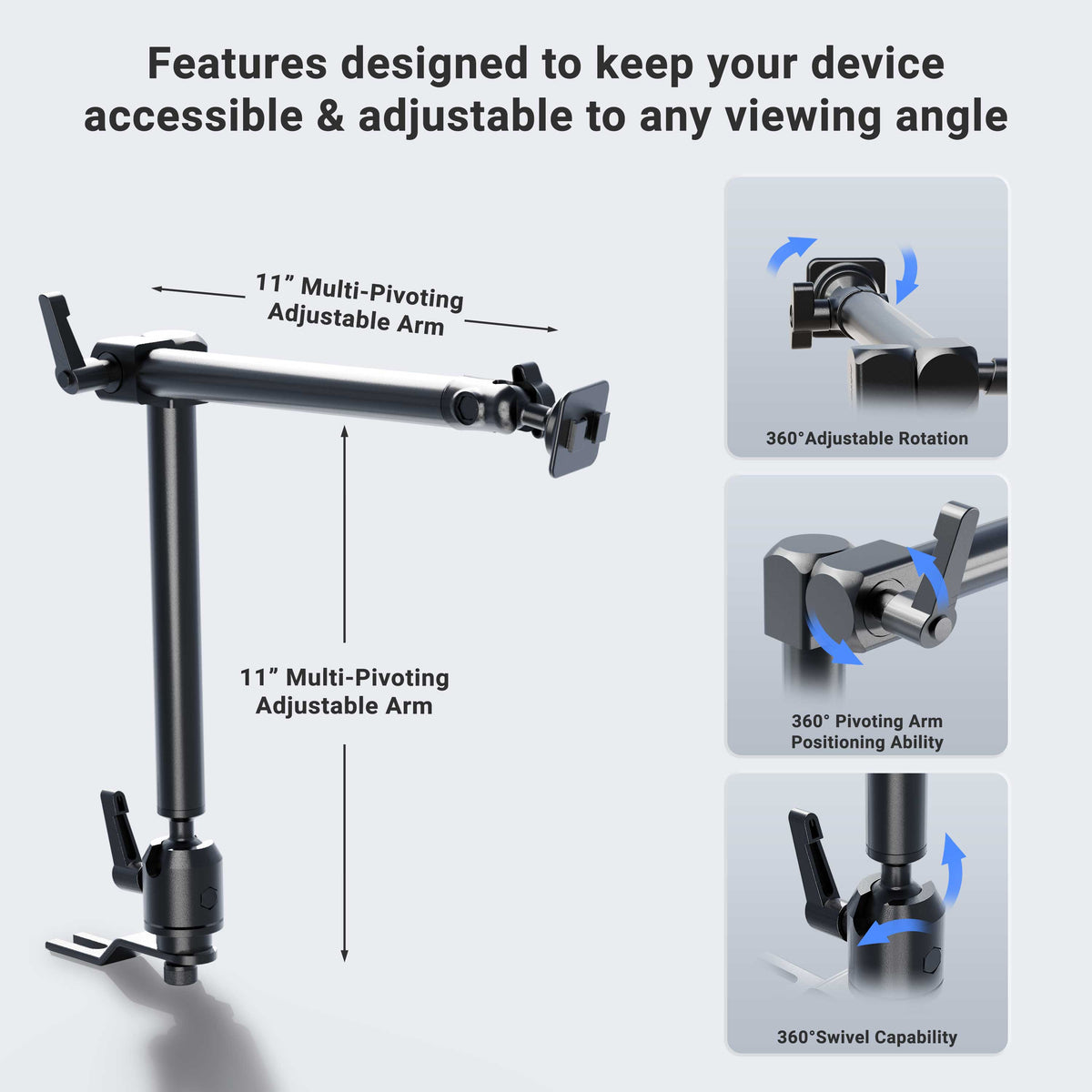 Arkon HD001 Dual-T-uitvoering; verstelpunten en montagevoorbeelden