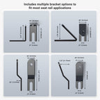 Arkon HD001 maten van de meegeleverde bevestigingsbeugels; controleer de stoelrail