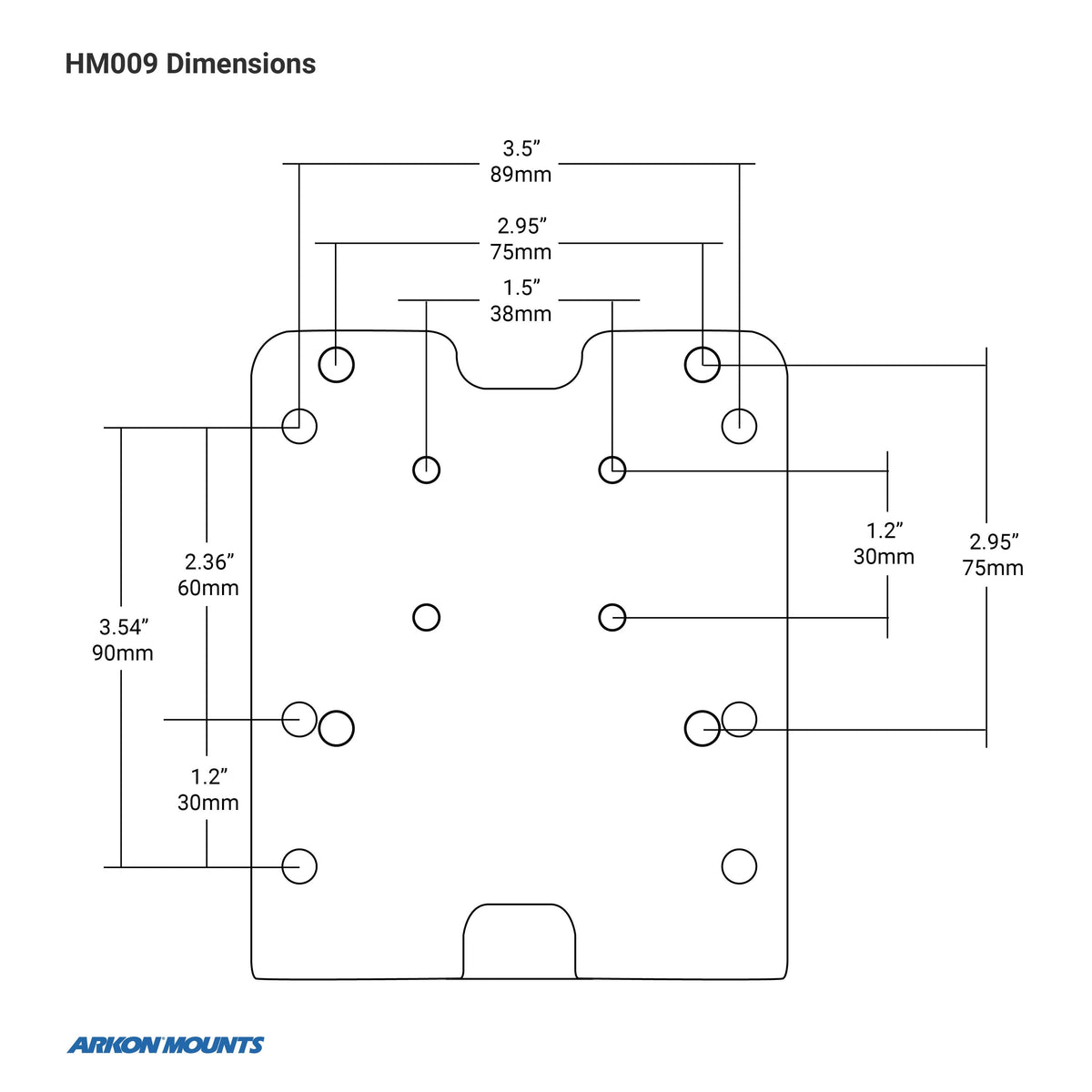 Arkon HM009 montagedetail of voorbeeld; toestel en andere onderdelen niet inbegrepen