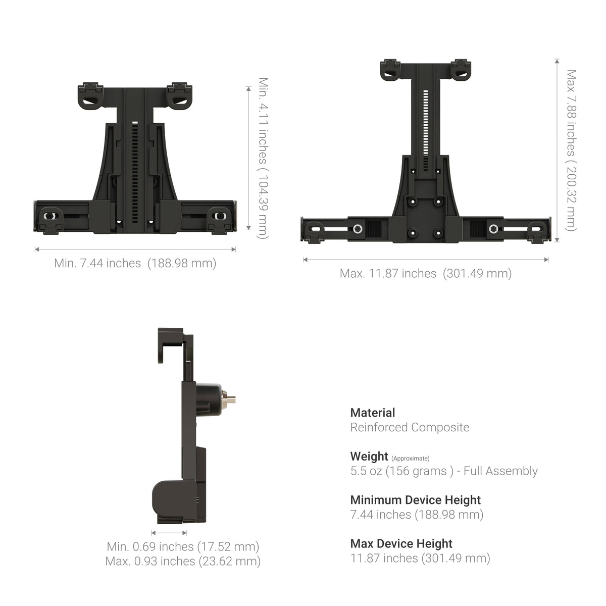 Arkon TAB005KL – maattekening van de houder – artikel 92220195
