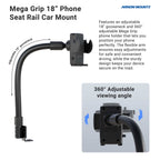 Arkon Mega Grip stoelrailserie 18 inch arm en verstelbare houder; telefoon niet inbegrepen