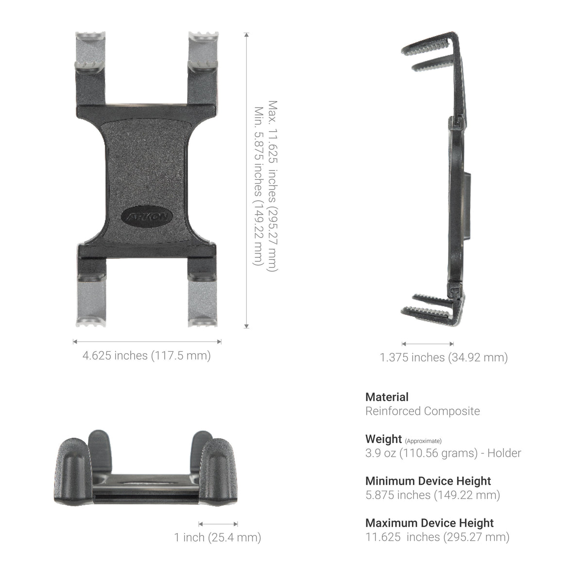 Arkon TAB1RMCPM detail of montagevoorbeeld; overige apparatuur niet inbegrepen