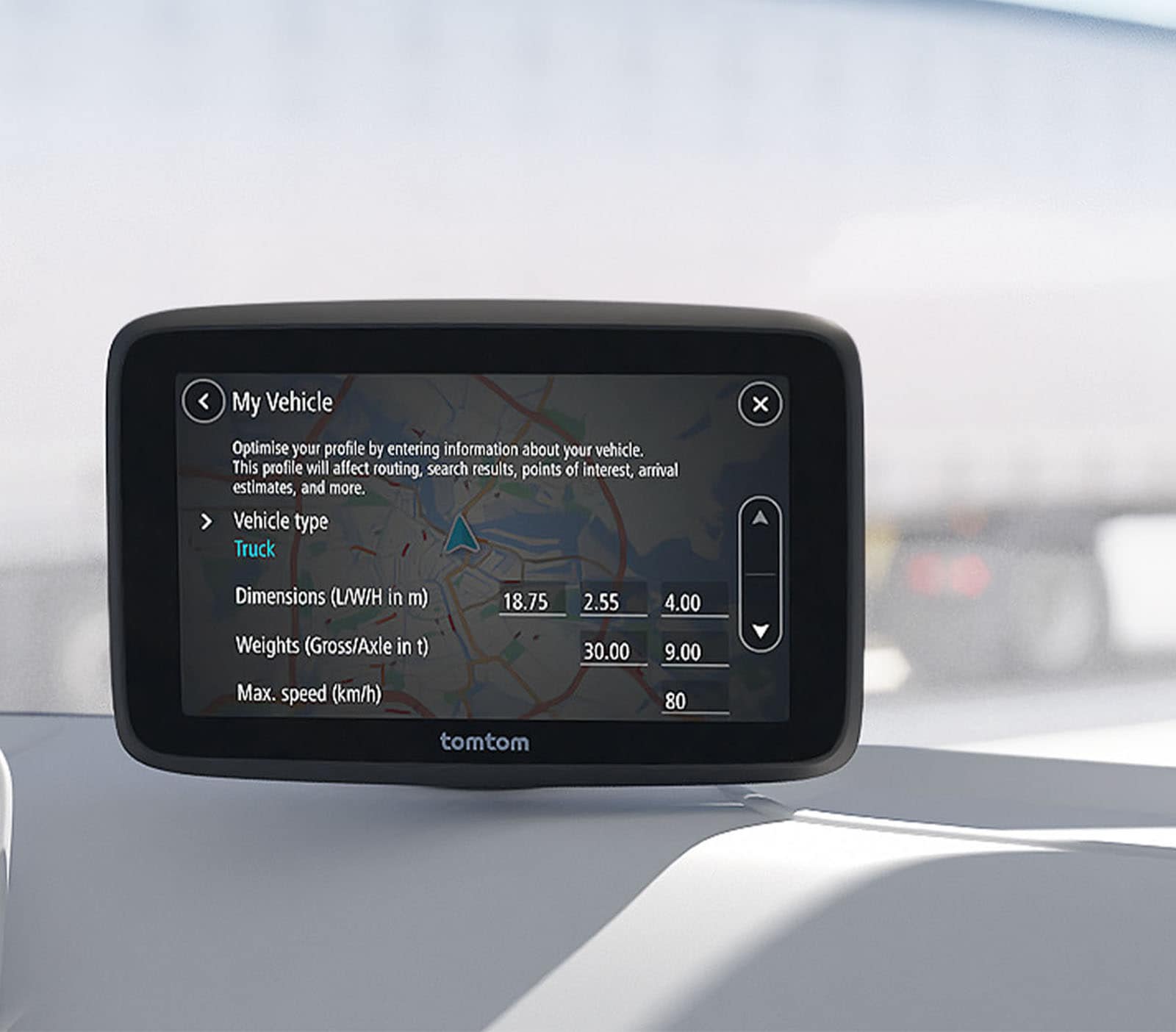 TomTom GO Professional voertuigprofiel