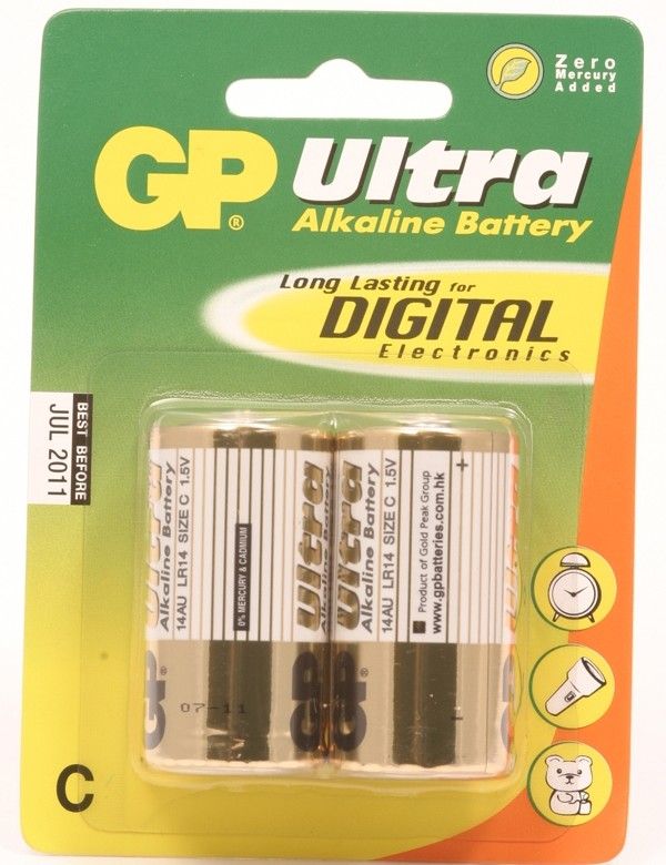 GP Ultra Alkaline LR14 (C Baby) kleine staaf blister 2 (14A