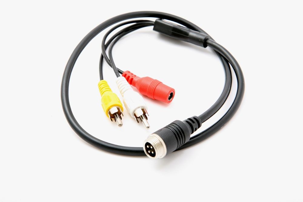 m-use adapterkabel 2 x RCA (m) +power (m) - 4pin (m)
