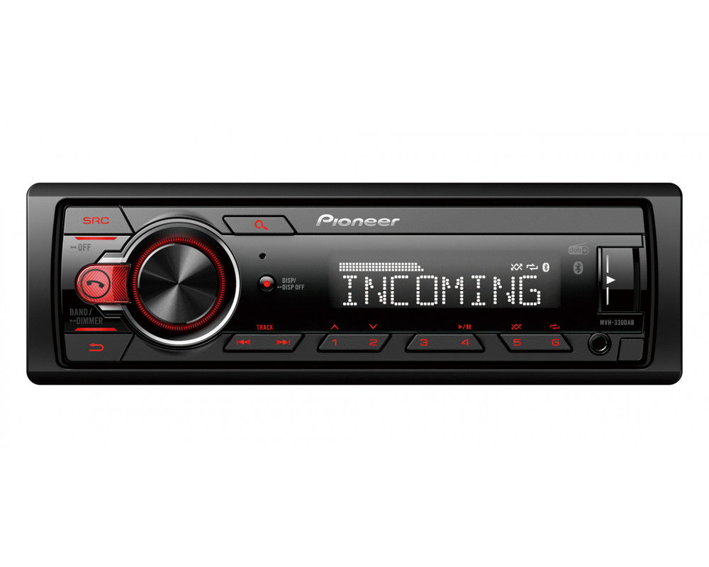 Pioneer MVH-330DAB Receiver 1DIN USB/BT/DAB+ rood