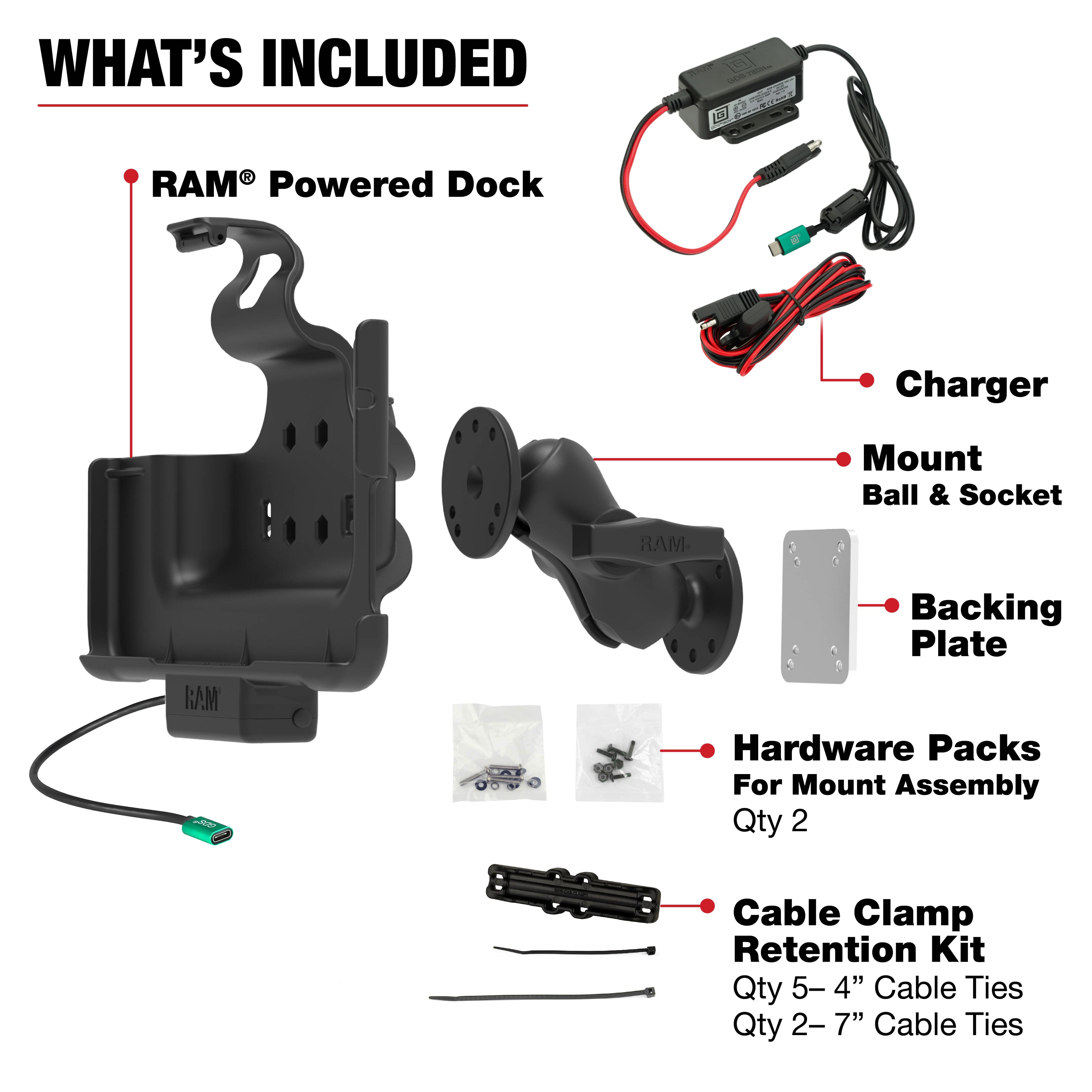 RAM Aangedreven Dock & Dashboard Bevestiging voor Samsung Tab Active5 Pro & 4 Pro - RAM Mounts RAM-101-225B2-SAM52CP-V7CU afbeelding 5