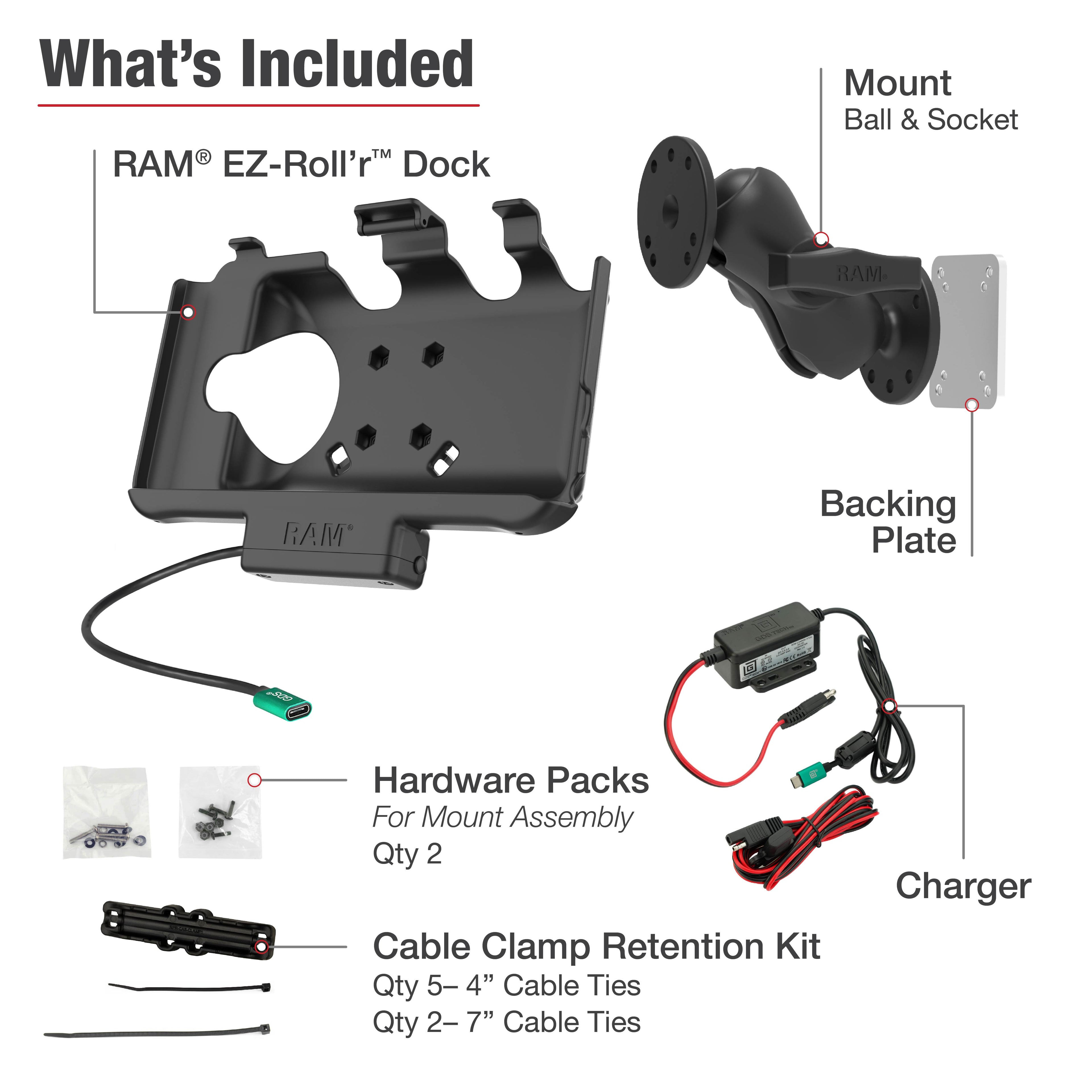 RAM EZ-Roll'r™ USB-C aangedreven houder voor Samsung Tab Active5 & 3 - RAM Mounts RAM-101-225B2-SAM60CP-V7CU afbeelding 3