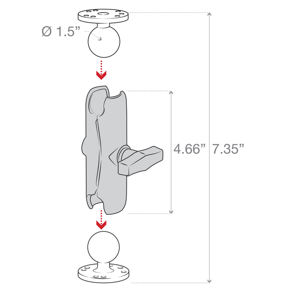RAM Dubbele Kogel Montage met Twee Ronde Platen - C Maat Medium - RAM Mounts RAM-101U afbeelding 3