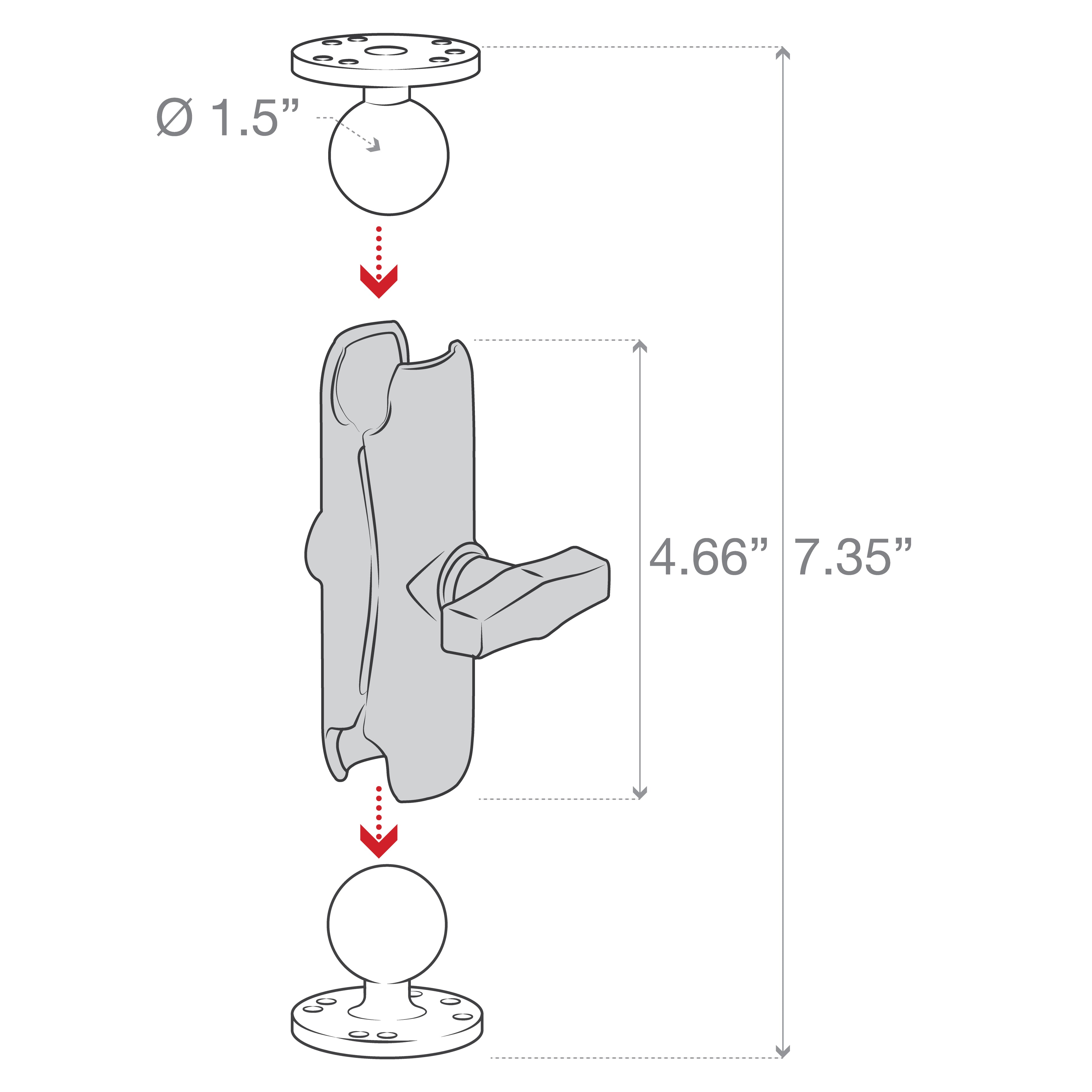 RAM Dubbele Kogel Montage met Twee Ronde Platen - C Maat Medium - RAM Mounts RAM-101U afbeelding 3
