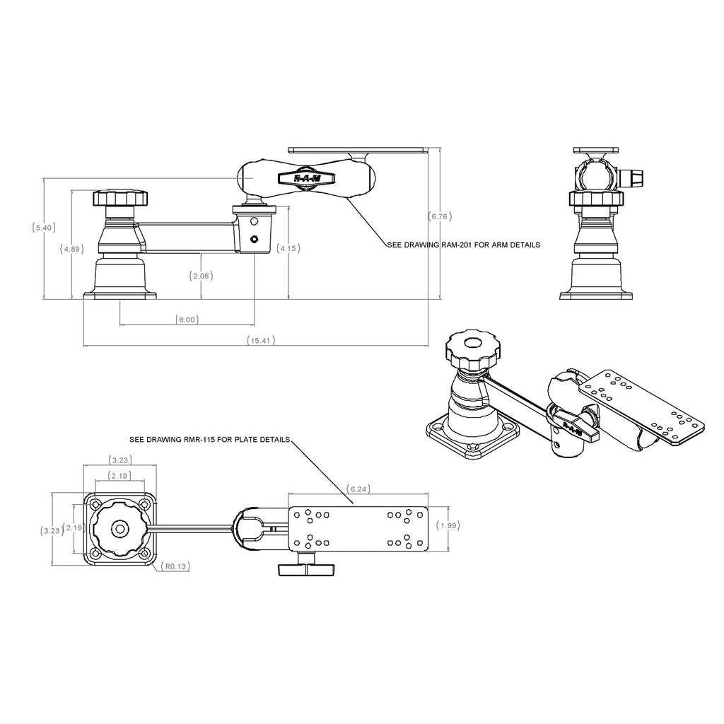 RAM horizontale zwaaiarm met dubbele balbevestiging - RAM Mounts RAM-109H-2U afbeelding 3