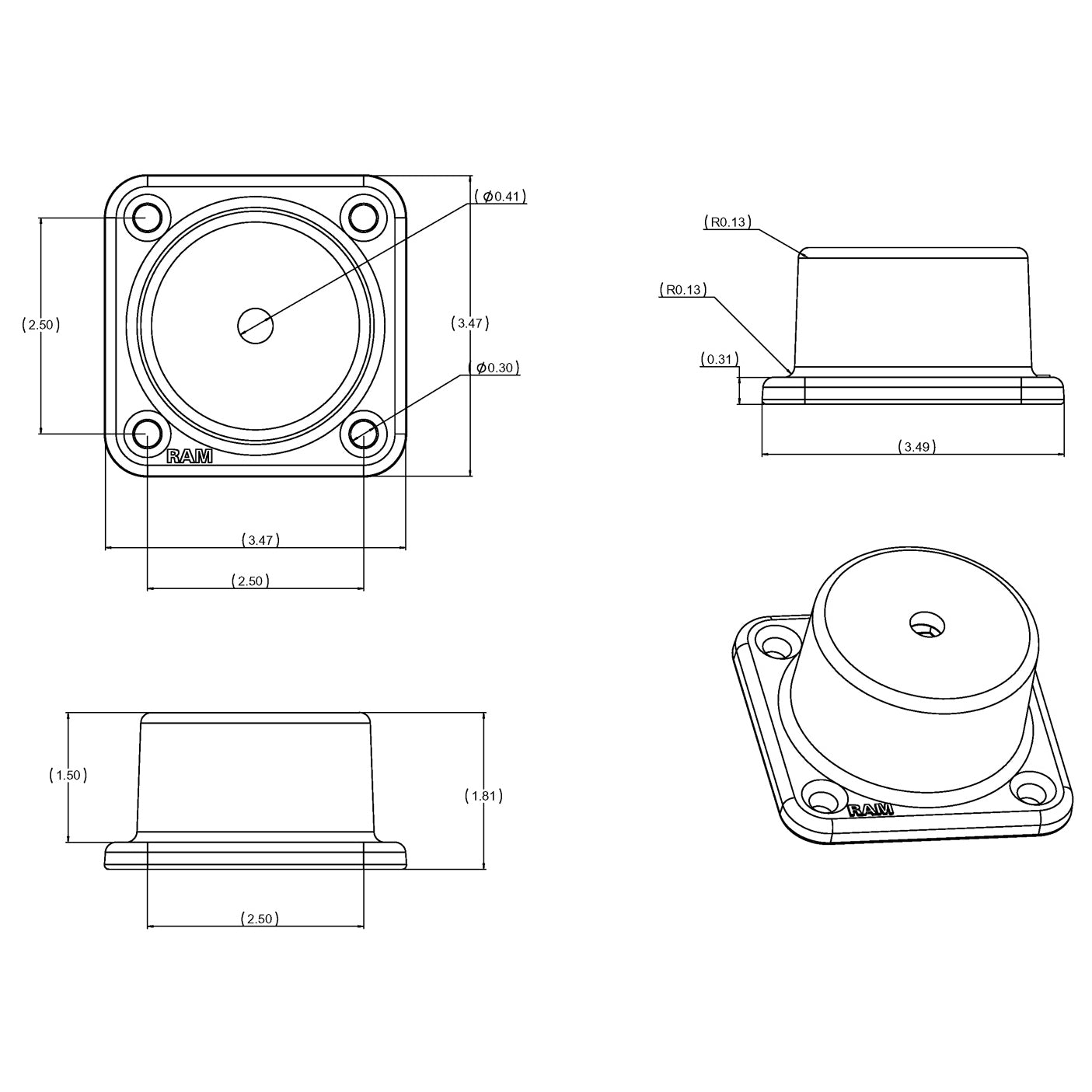 RAM Horizontale Swing Arm Base - RAM Mounts RAM-109H-BU afbeelding 4