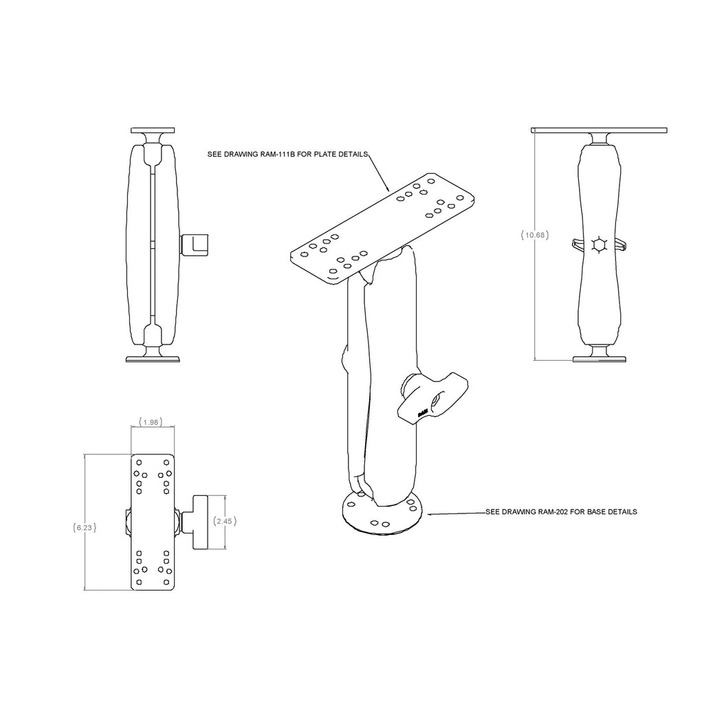 RAM Universele Maritieme Elektronica Montage - C Maat - Lang - RAM Mounts RAM-111U-D afbeelding 3