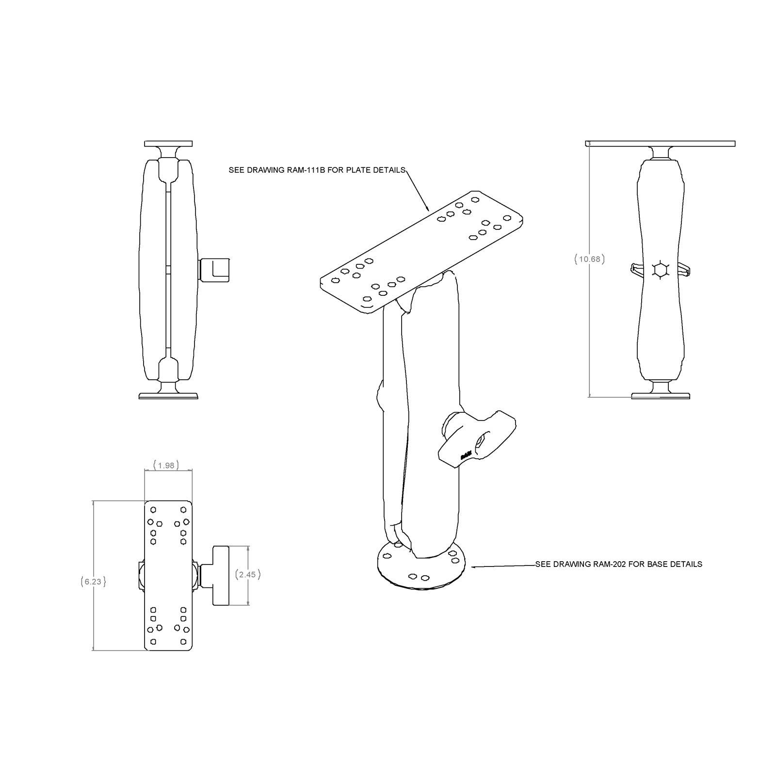 RAM Universele Maritieme Elektronica Montage - C Maat - Lang - RAM Mounts RAM-111U-D afbeelding 3