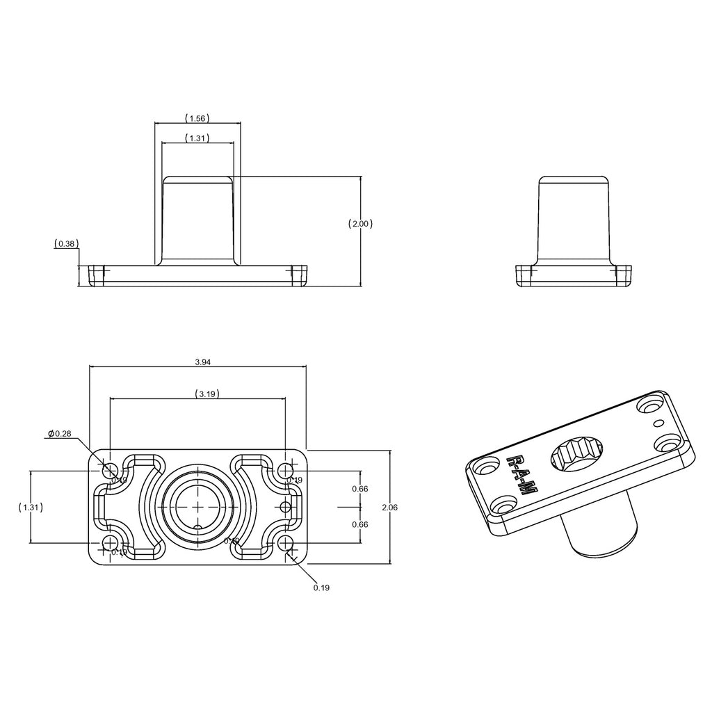 RAM ROD® Verzonken Spline Paalvoet - RAM Mounts RAM-114FMU afbeelding 3