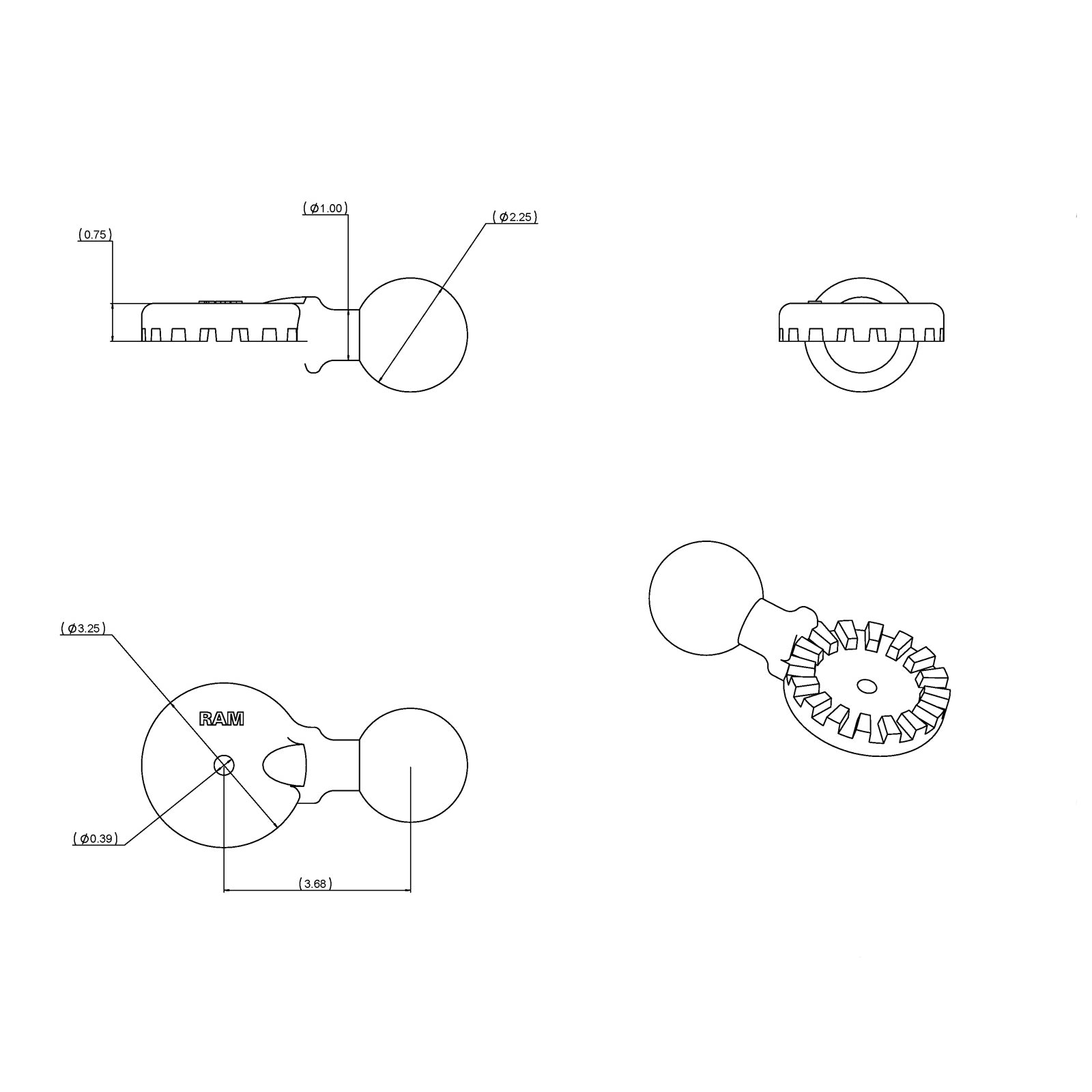 RAM Ratchet™ Adapter met Bal - RAM Mounts RAM-162BU afbeelding 2