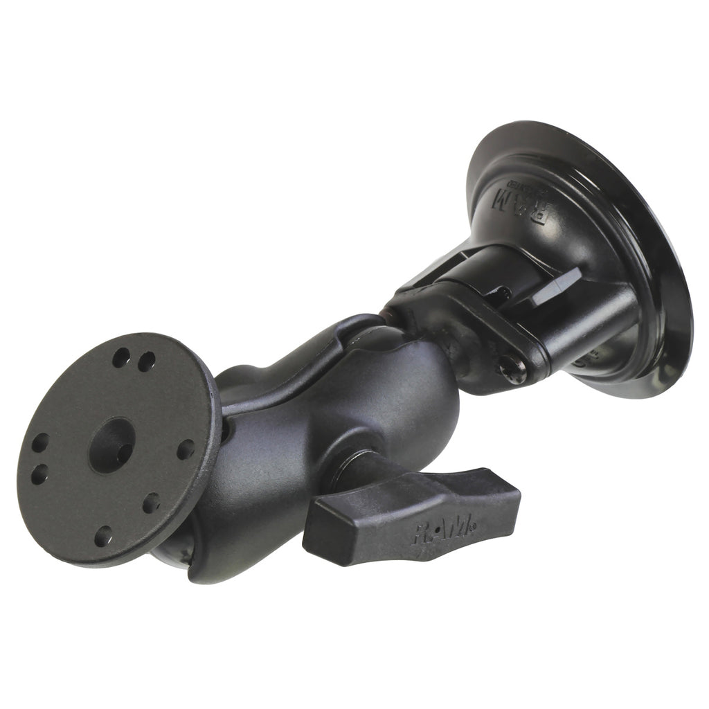 RAM twist lock zuignapbevestiging met ronde plaat adapter korte arm - RAM Mounts RAM-166-B-202U
