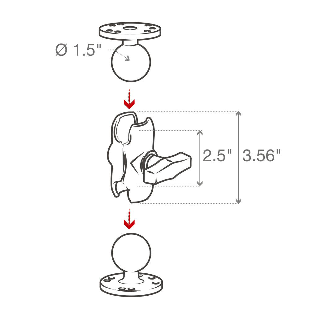 RAM Dubbele Socket Arm - C Maat Kort - RAM Mounts RAM-201U-B afbeelding 6