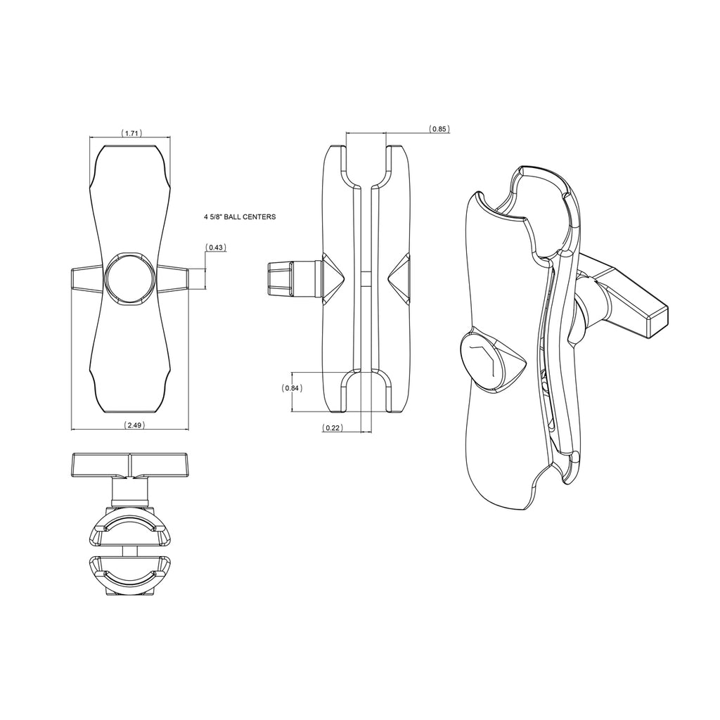 RAM Dubbele Arm - C Maat Medium - RAM Mounts RAM-201U afbeelding 3