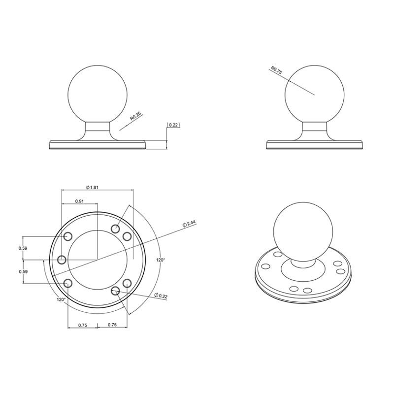 RAM Ronde Plaat met Bal - C Maat - RAM Mounts RAM-202U afbeelding 5