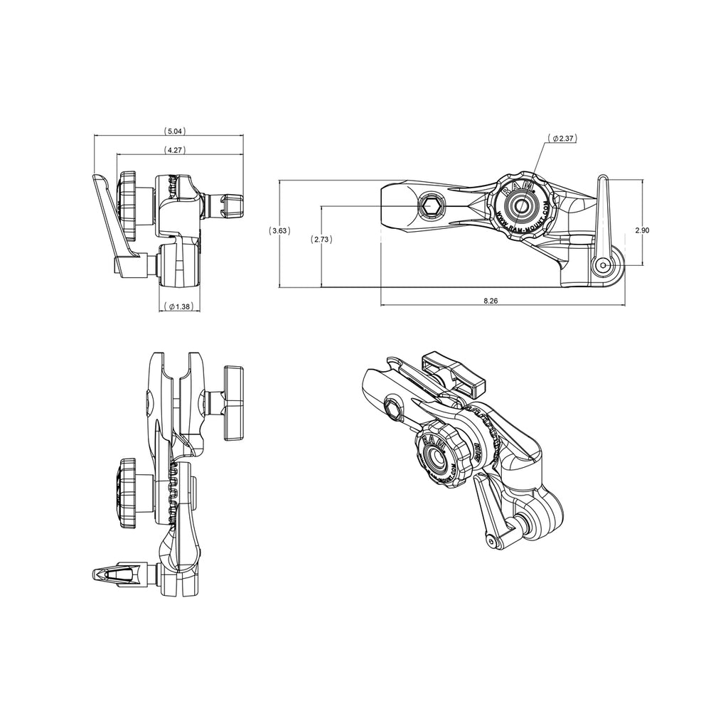 RAM Ratchet & Swing Arm met 1/2" NPT-gat en enkele socketarm - RAM Mounts RAM-261-ADJU afbeelding 3