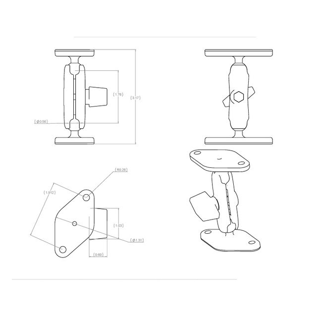 RAM Dubbele Bal Diamantplaat Montage - A Maat Medium - RAM Mounts RAM-A-101U afbeelding 2