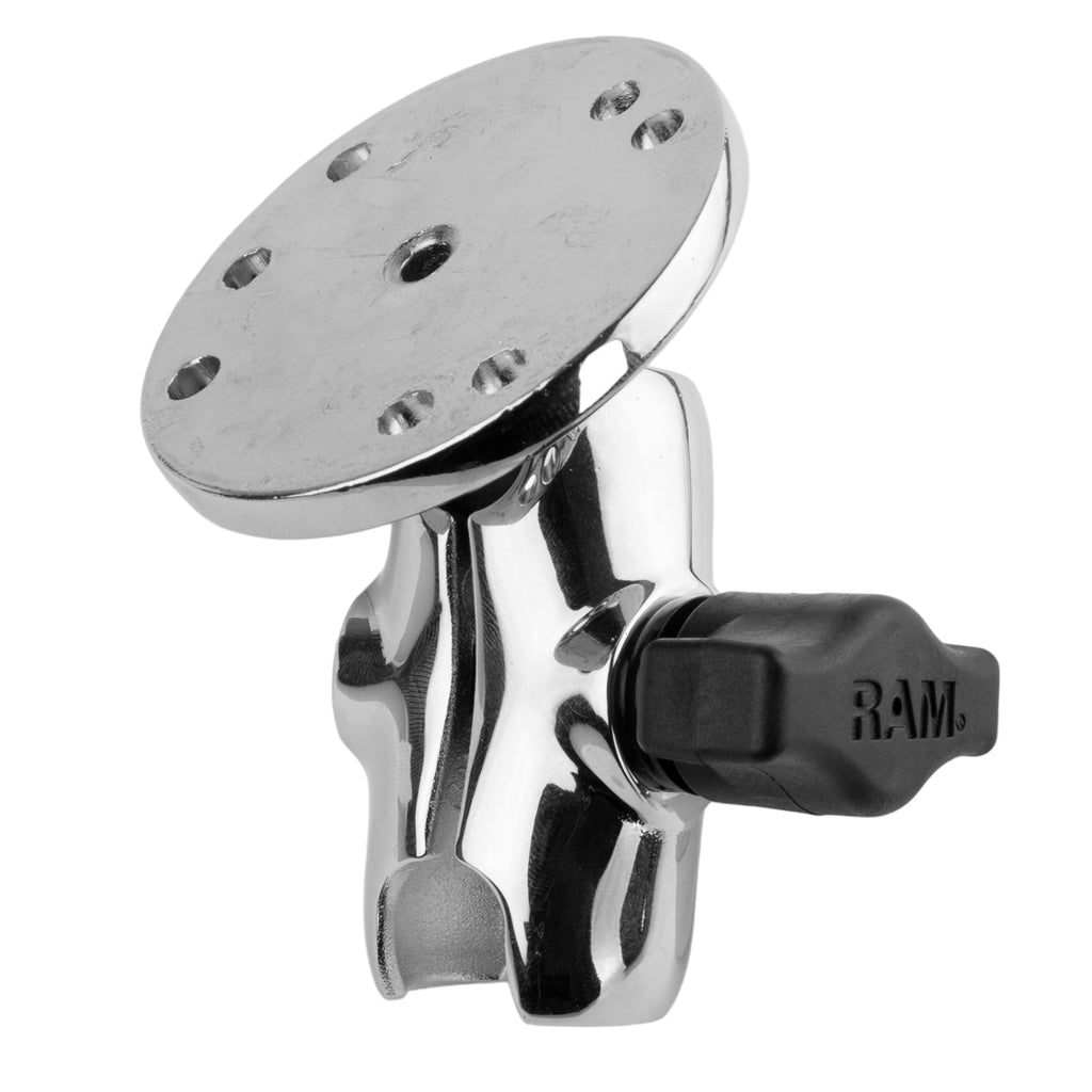 RAM Chrome Dubbele Socket Arm met Ronde Plaat - Korte Arm - RAM Mounts RAM-B-103CHU-A afbeelding 1