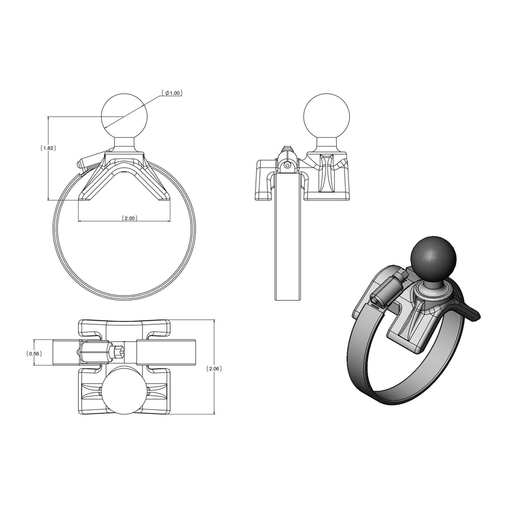 RAM Strap Gat Klem Mount voor Garmin 695 & 696 - RAM Mounts RAM-B-108-GA38U afbeelding 2