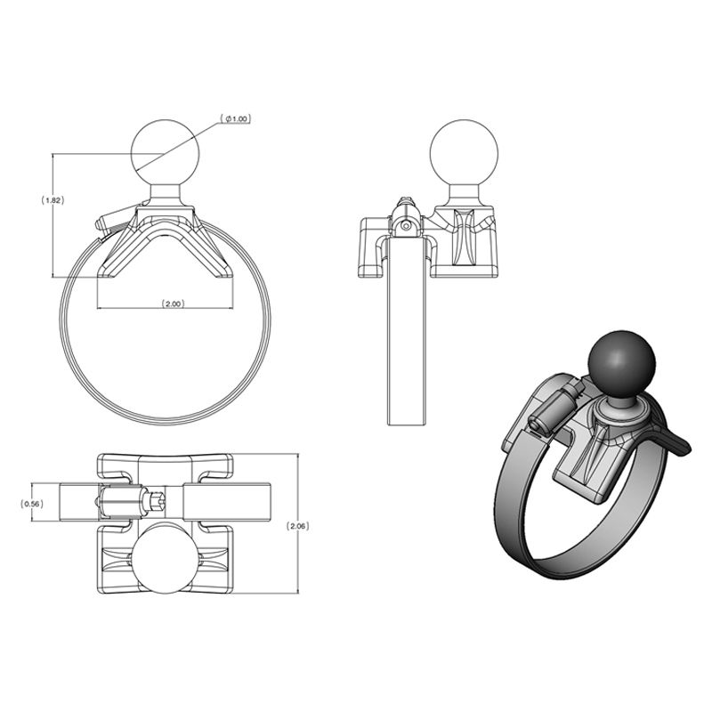 RAM Dubbele Bal Riem Slangklem Montage met Ronde Plaat - Medium - RAM Mounts RAM-B-108U afbeelding 3