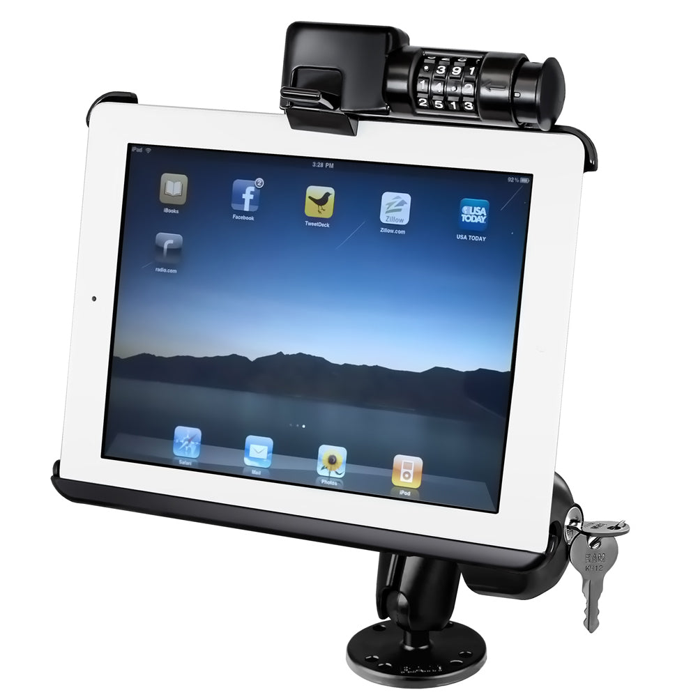 RAM drill down mount met RAM latch n lock voor Apple iPad gen 1 2 - RAM Mounts RAM-B-138-AP8LU