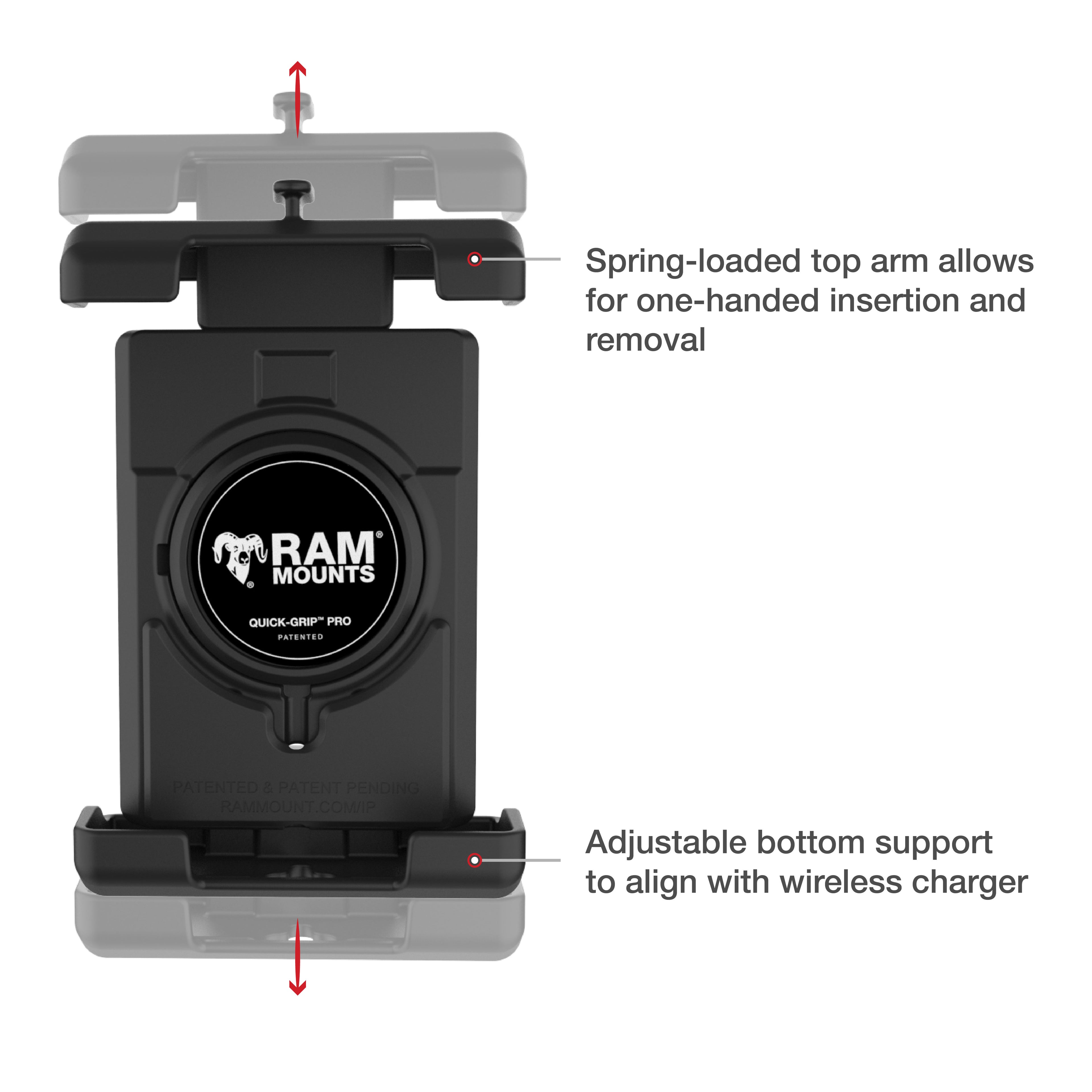 RAM Quick-Grip™ Pro XL Telefoonbevestiging met Fork Stem Basis - Kort - RAM Mounts RAM-B-176-A-PD7U afbeelding 4