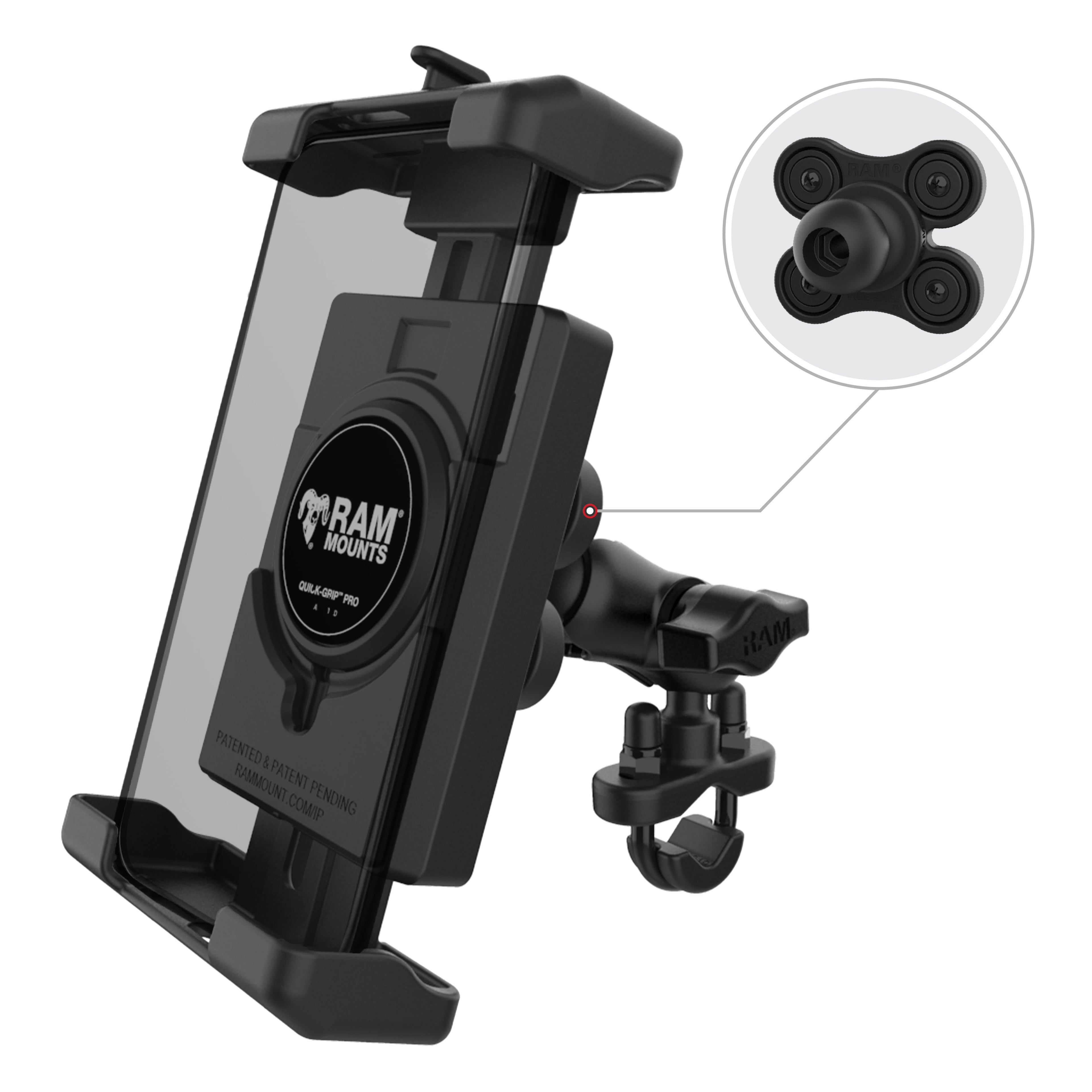 RAM Quick-Grip™ Pro XL Trillingdempende Telefoonbevestiging met U-bout basis - RAM Mounts RAM-B-149Z-A-PD7VU afbeelding 1