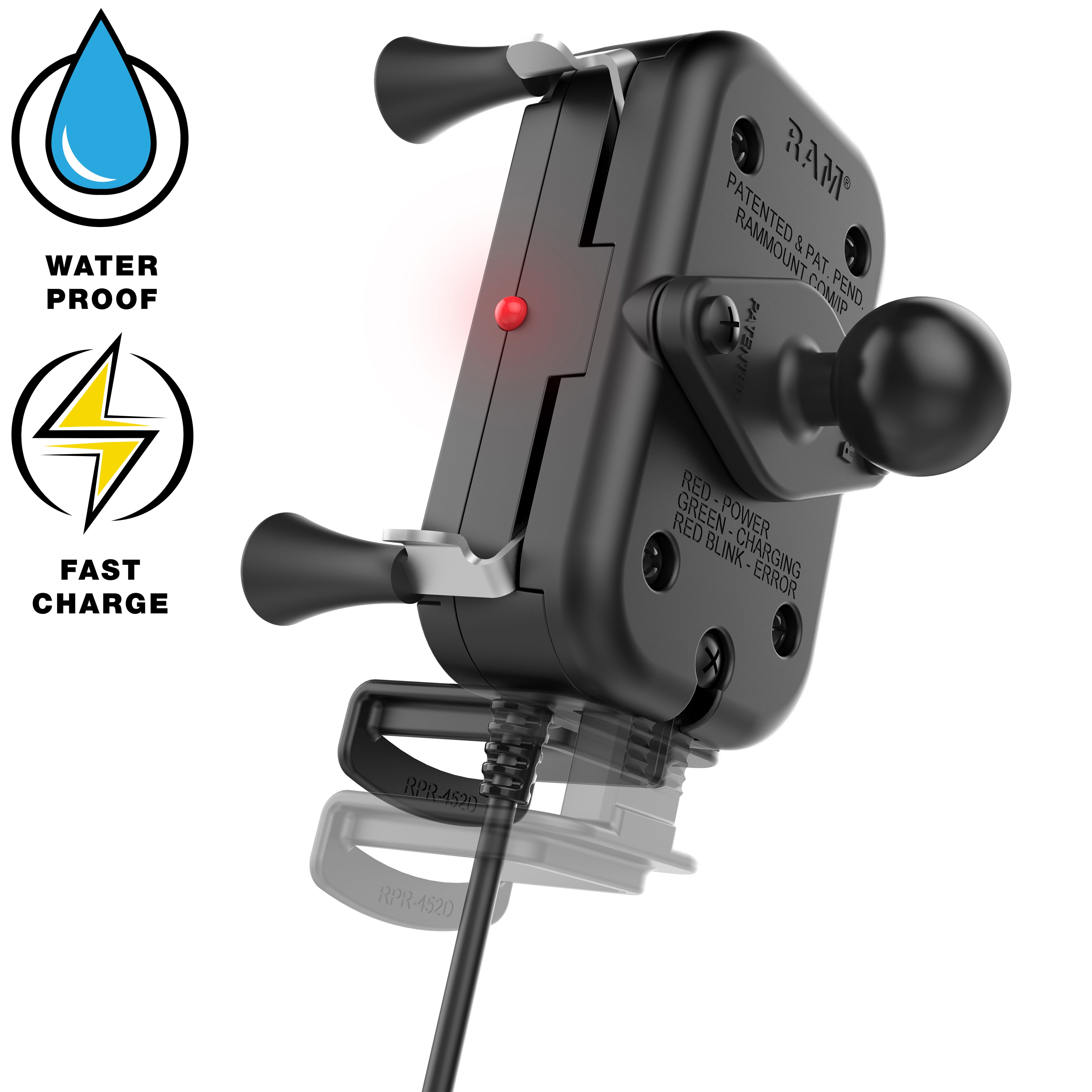 RAM Tough-Charge™ 15W Waterdichte Draadloze Oplaad Motorfietshouder - RAM Mounts RAM-B-149Z-A-UN12W-V7M-1 afbeelding 4