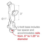 RAM Stuur U-Bout Dubbele Bal Montage - B Maat Medium - RAM Mounts RAM-B-149ZU afbeelding 5