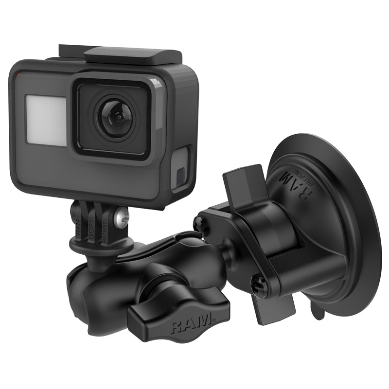 RAM twist lock zuignap bevestigingshouder met actiecamera adapter korte arm - RAM Mounts RAM-B-166-A-GOP1U