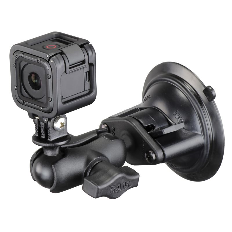 RAM Twist-Lock™ Zuignap Bevestigingshouder met Actiecamera Adapter - Korte Arm - RAM Mounts RAM-B-166-A-GOP1U afbeelding 2