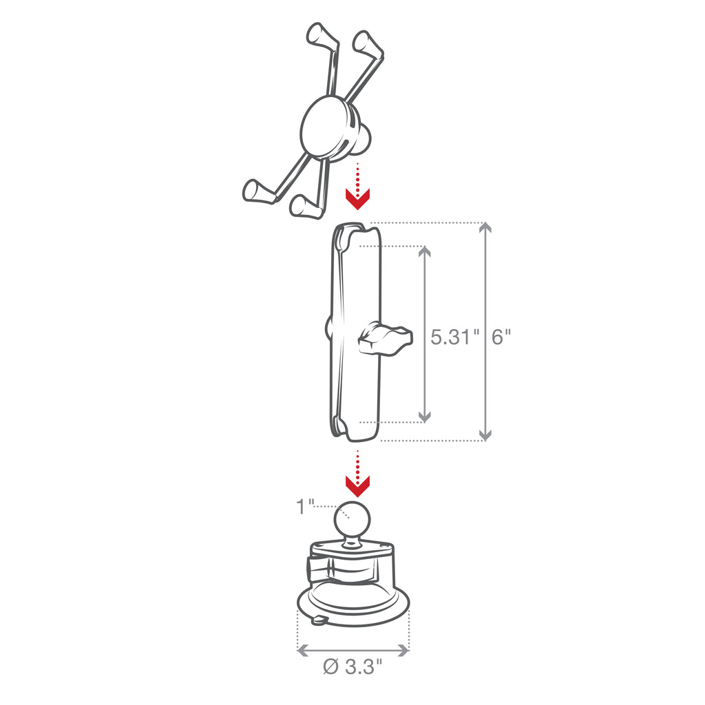 RAM X-Grip® Grote Telefoonhouder met Twist-Lock™ Zuignap - Lange Arm - RAM Mounts RAM-B-166-C-UN10U afbeelding 3