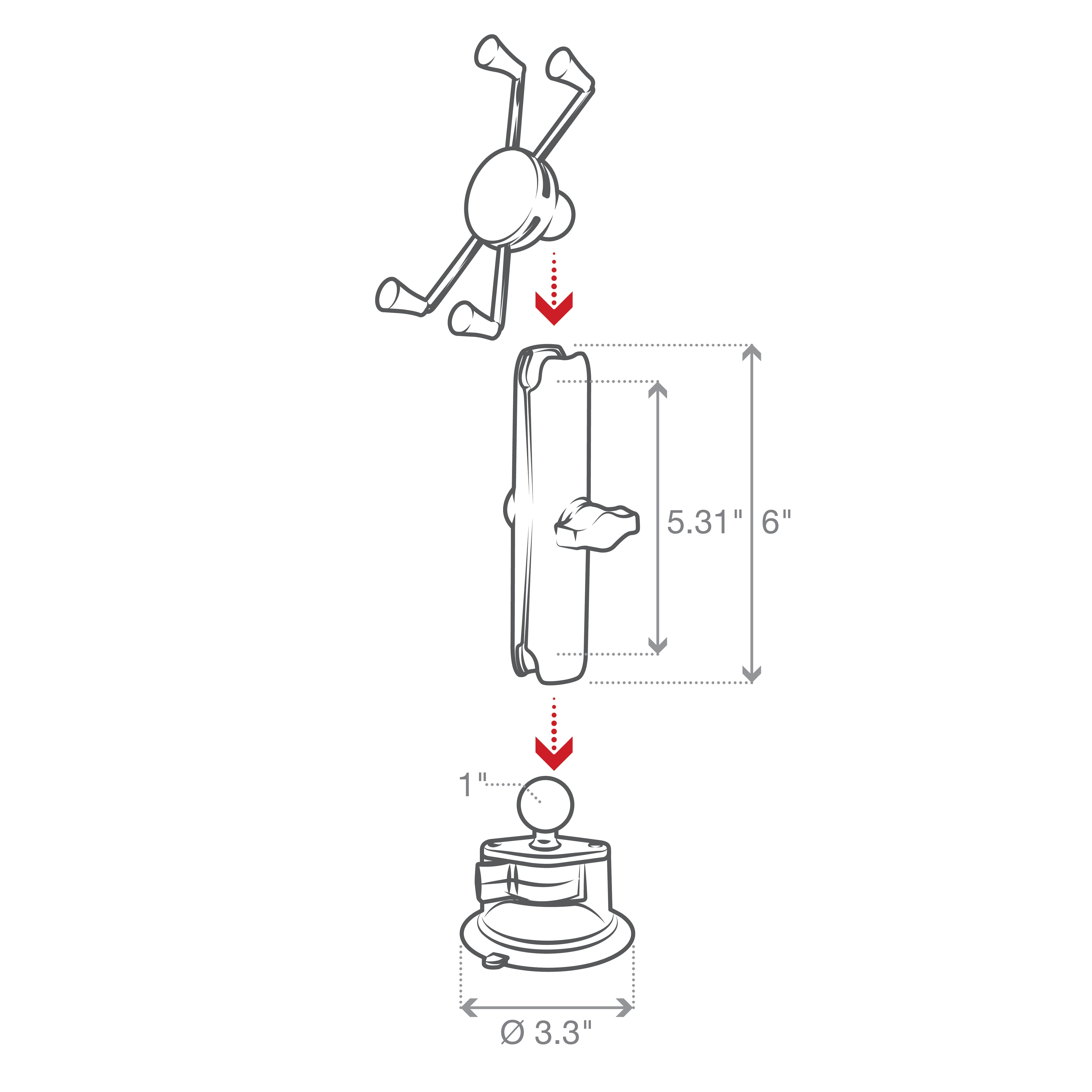RAM X-Grip® Grote Telefoonhouder met Twist-Lock™ Zuignap - Lange Arm - RAM Mounts RAM-B-166-C-UN10U afbeelding 3