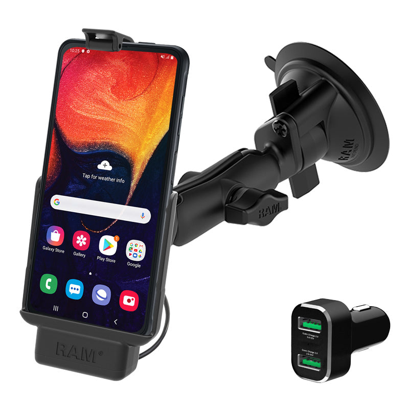RAM powered zuignap montage voor Samsung xcover pro met oplader - RAM Mounts RAM-B-166-SAM9P-2QCCIGU