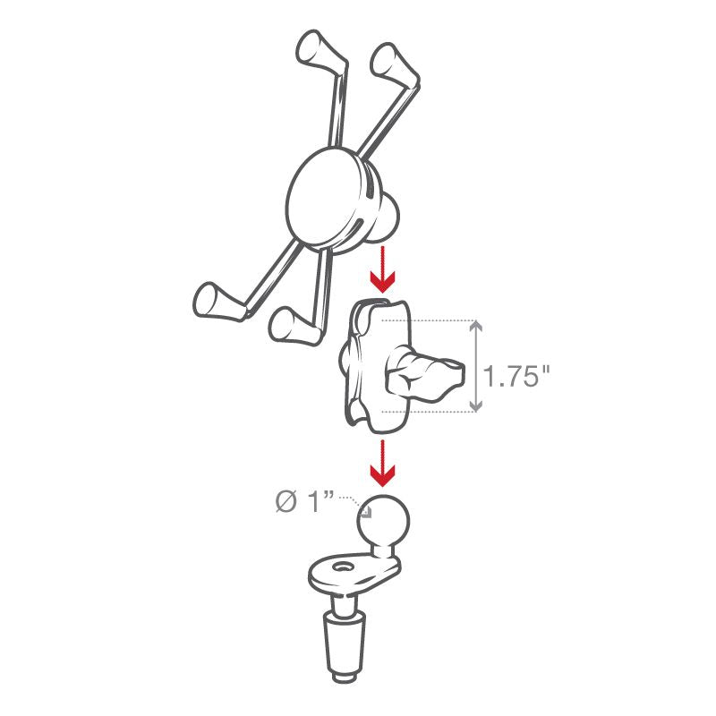 RAM X-Grip® Grote Telefoonhouder met Motorfiets Fork Stem Basis - RAM Mounts RAM-B-176-A-UN10U afbeelding 5