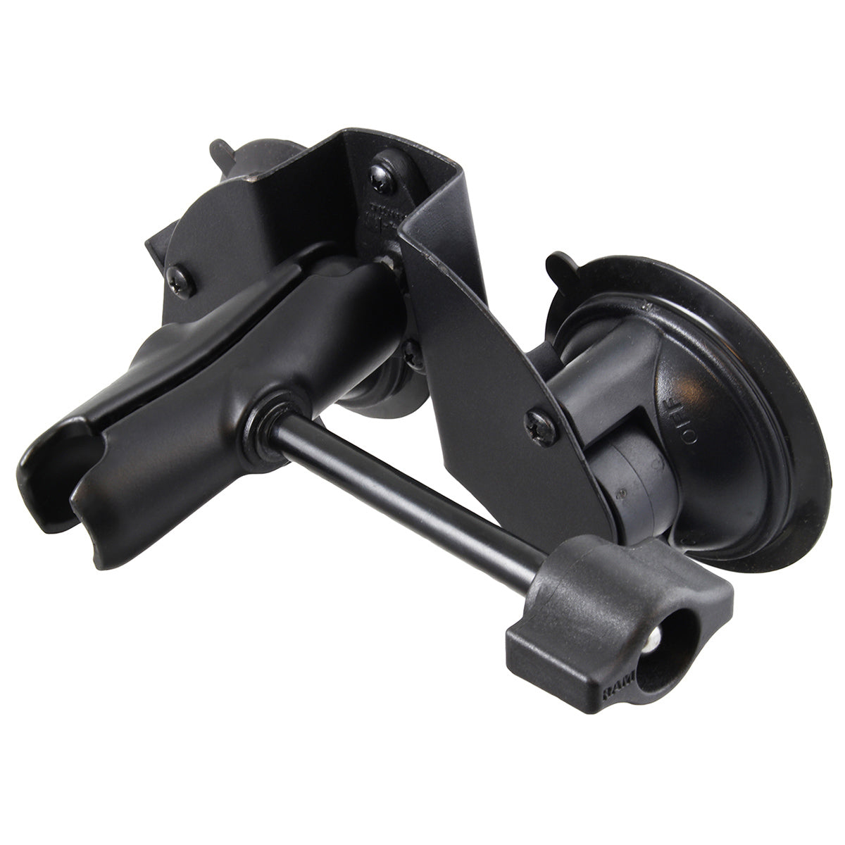 RAM twist lock dual zuignap basis met socket arm retentie knop - RAM Mounts RAM-B-189B-201-ALA1-KRU