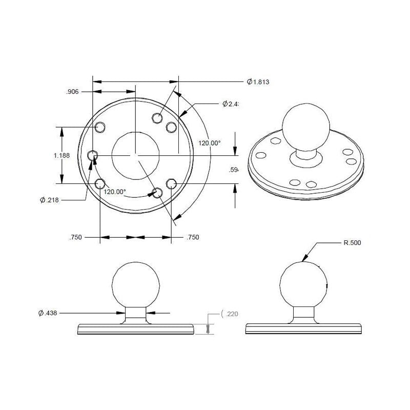 RAM Ronde Plaat met Bal - RAM Mounts RAM-B-202CHU afbeelding 2