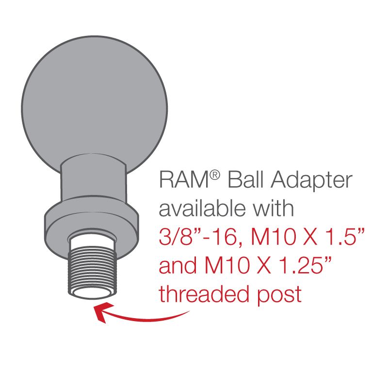RAM kogeladapter met 3/8 "-16 schroefdraadbout en borgring - B Maat - RAM Mounts RAM-B-236U afbeelding 7