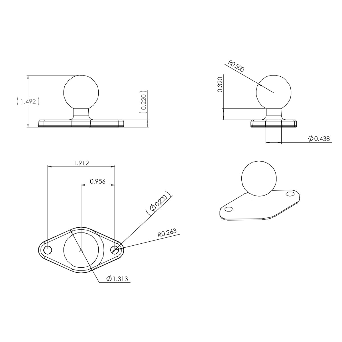 RAM Diamant Bal Basis - B Maat - RAM Mounts RAM-B-238U afbeelding 4
