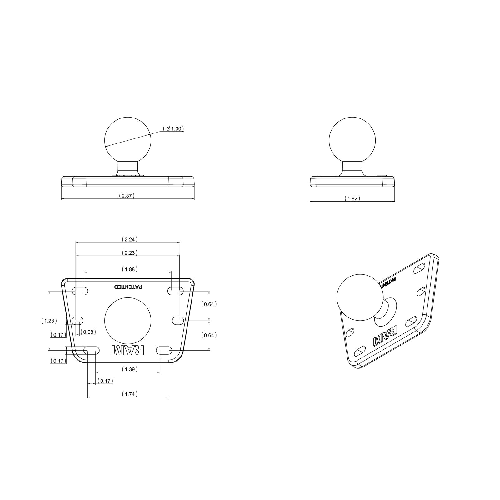 RAM Centrale Reservoir Deksel Bal Basis - RAM Mounts RAM-B-345U afbeelding 2