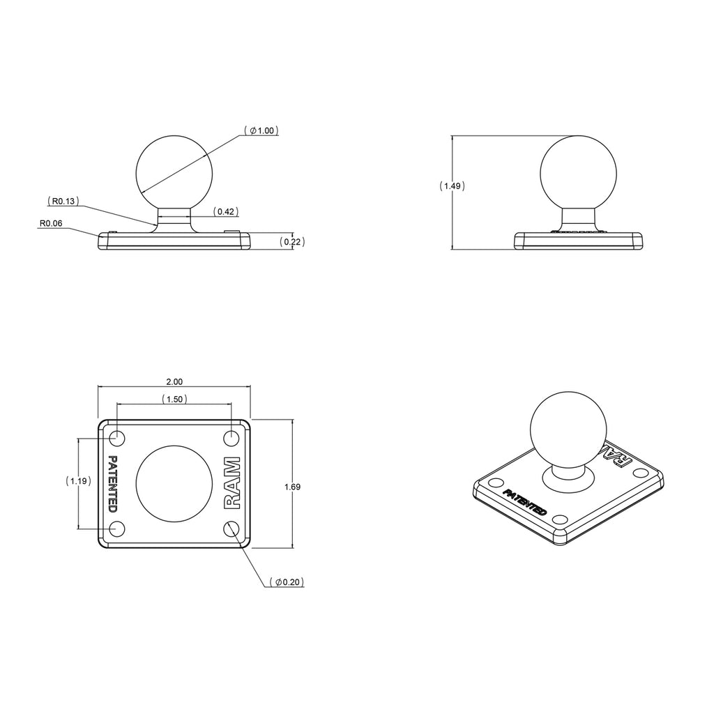 RAM Bal Adapter met AMPS Plaat - B Maat - RAM Mounts RAM-B-347U afbeelding 4